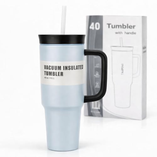 Image of HomeCloud 1200ml Insulated Coffee Tumbler with Lid - Double Wall Travel Mug for Hot & Cold Drinks, Leak-Proof, Durable, Portable, Stylish Stainless Steel Design (SkyBlue)