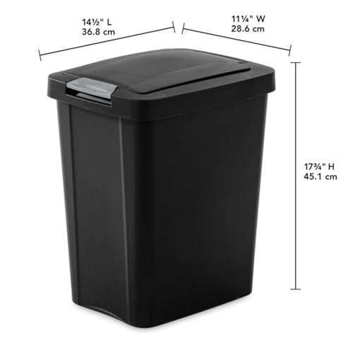 Image of Sterilite 7.5 Gallon TouchTop Wastebasket with Lid That Opens with Touch, Conceals Trash in the Kitchen, Bathroom, Mudroom or Office, Black, (Pack of 4)