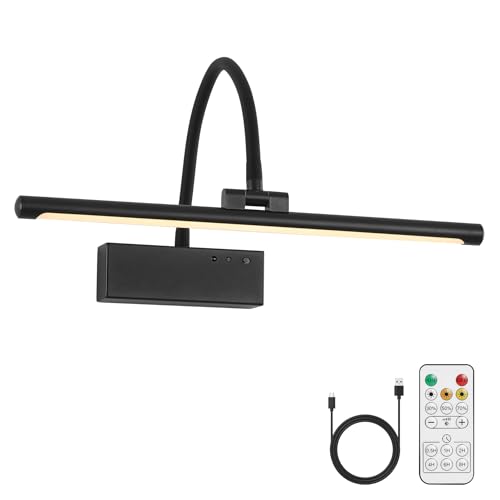 JOOSENLUX Wireless Picture Light - Battery Operated Black Wall Light with Remote Control - Dimmable Timer - 15.94” Display - Flexible Neck Swing Arm - Art Gallery Light - image 1
