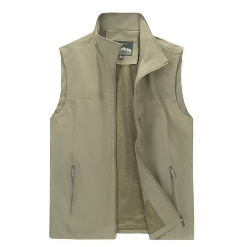 LBL Herren Anglerweste Outdoor Safari Weste Lässige Schnell Trocknende Gilets Frühjahr Sommer Leichte Atmungsaktiv Ärmellose Jacke Fotografie Reise Weste Oberteile mit Mehreren Taschen Khaki XL