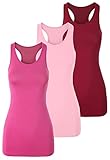 TAIPOVE Long Running Shirts Cotton Athletic Tank Yoga Tops for Women Cotton Razor X Back Strappy Activewear 3packs(Hot Pink/Treu Pink/Wine,X-Small)