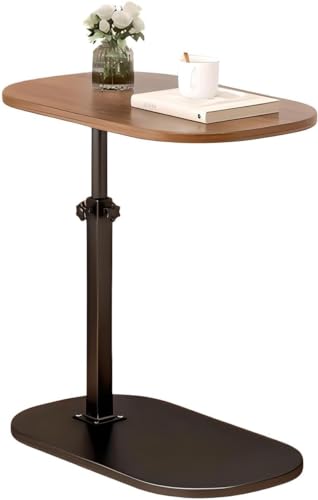 サイドテーブル 昇降式テーブル 360°回転 高さ調節可能 45?80cm コの字型 パソコンデスク PC用 勉強机 仕事/学習デスク ベッド/ソファ/介護/学習/テーブル 組立簡単 (ブラウン, 昇降式)