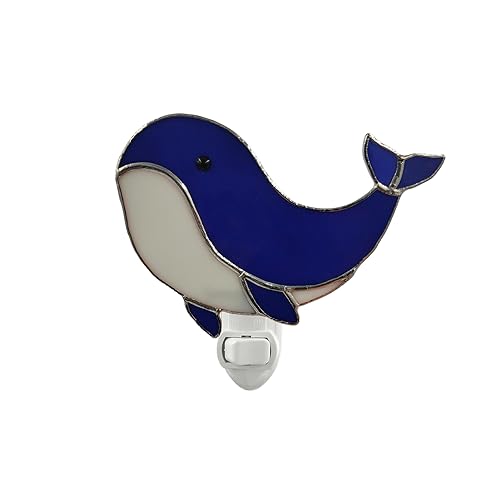 Image of CHEZBABY Stained Glass Night Light Plug into Wall Accent Nightlight Lamp Decorative for Hallway Bedroom Kitchen Home Decor(Whale)