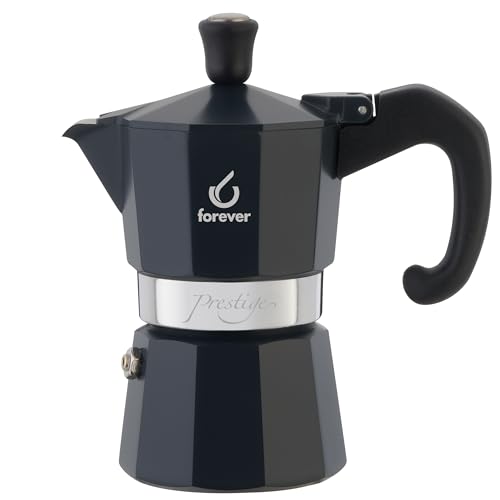 FOREVER Caffettiera Moka Alluminio, Miss Moka Prestige 'Noblesse', Caffettiera Moka per Casa, Caffettiera Portatile per Viaggio, inclusa Guarnizione in Silicone (1 Tazza)