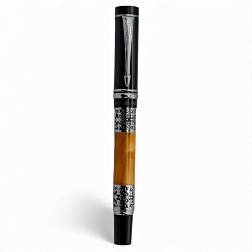 Image of Venti Gold Trim Roller Ball Pen| Black Body Color | Ink Color - Blue | Novel Gifts For Professionals | Premium Pens For Personal & Professional Use (808-Black, Black)