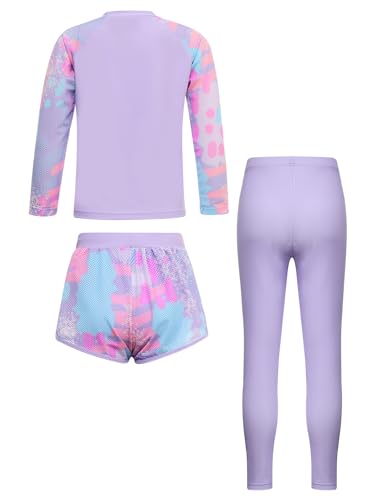 Hedmy Girls Long Sleeve Swimwear Rashguard T-Shirts with Swim Shorts Pants Set 3pcs Quick Dry Swimsuits UPF 504