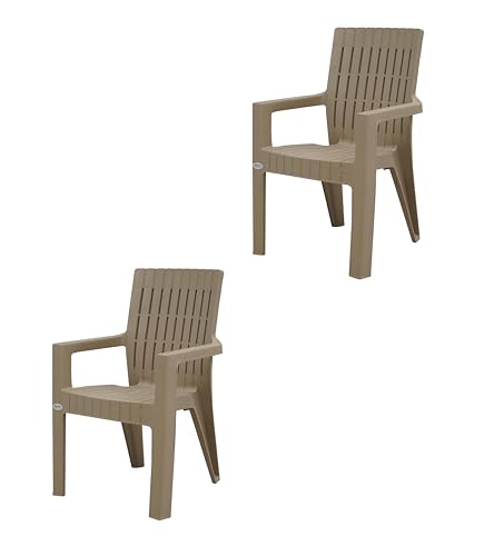 Image of Supreme Furniture Olympia Plastic Arm Chair Set of 2 | 40 Months Warranty*|Chair for Home Garden Office Living Room Cafeteria Restaurant Hotel Resort | Dark Beige