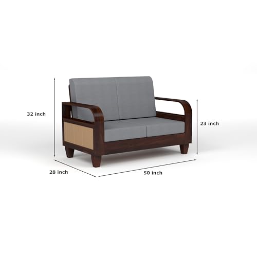 Image of Sheesham Wooden 5 Seater Sofa for Living Room | Solid Wood Sofa with Rattan Cane Side Rack | Rosewood Sofa Set for Home & Office | Lounge (Walnut, 3+2 Seater)