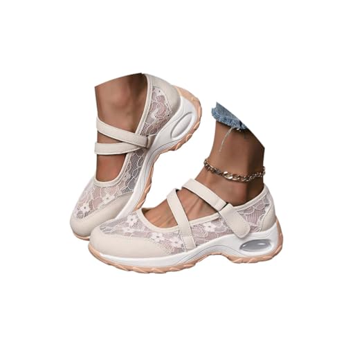 Minetom Chaussure Femme Dentelle Sneakers Legere Plateau Baskets Tennis Confort Outdoor De Jogging Sport Athlétique Chaussures Décontractées A Abricot 40 EU