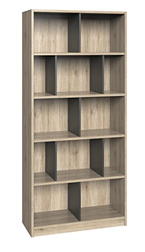 PEGANE Etagère, bibliothèque Enfant Coloris Imitation chêne San Remo, rechampis Graphite - Longueur 90 x Hauteur 197 x Profondeur 38 cm