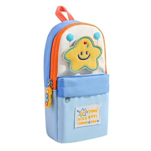 Image of Kawaii Cute Aesthetic Pencil Case for Students | Large Capacity Multi-Pocket Pencil Pouch with Zipper | Cartoon Stationery Organizer Bag for School, College & Office Supplies (Good Time - Blue)
