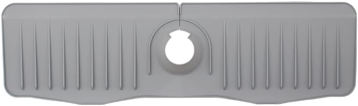 Silicone Sink Splash Guard 14 Inch Extended Ramp Kitchen Faucet Mat Bathroom Kitchen Sink Mat Non-Slip Splashproof Drying Mat Placemat Grey, M14" x 5.7"