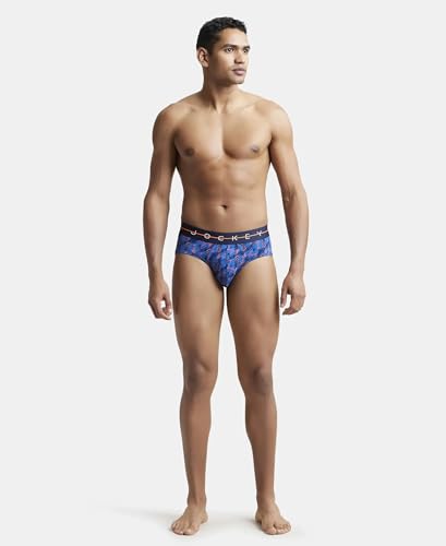 Jockey Men's Super Combed Cotton Elastane Stretch Printed Brief with Ultrasoft Waistband_NY01_Navy_L