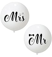 White Balloon 36 Inches Mr and Mrs Latex Balloons Giant White Wedding Balloon Round Shape White L...