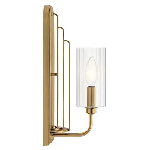 Image of Kichler Kimrose 1 Light Wall Sconce with Clear Fluted Glass in Brushed Natural Brass