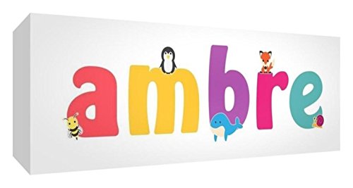 Toile boite galerie Little Helper prenom Ambre decoration murale coloree pour chambre fille