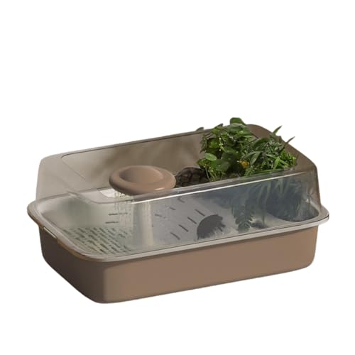loyfreeyo 亀水槽 カメボックス 脱走防止 日光浴 スッポン 観察箱 排水穴 飼育箱 ボックス 安全飼育 組み立て簡単 プラスチック柵 アオウミガメ ニホンイシガメ エサ入れ (ブラウン キノコがある)