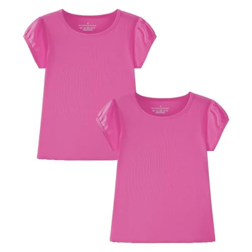 Image of Huata Girls Short Puff Sleeve Tee Basic T-Shirt 2 Packs Crewneck