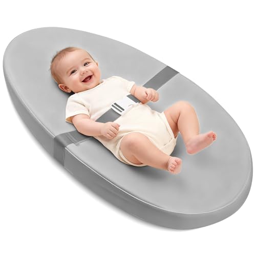 Image of Qalvyn Baby Changing Pad for Dresser, with Wipeable Waterproof PU Cover, Contoured Diaper Changing Pad with Non-Slip Safety Belt, Portable Lightweight Changing Mat with Cushioned Foam, Grey