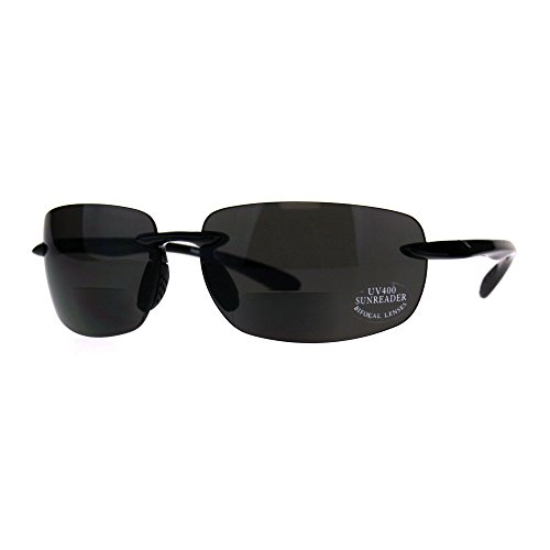 Mens Rimless Warp Sport Sunglasses With Bifocal Reading Lenses