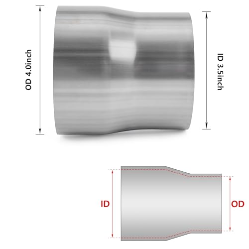 Image of Exhaust Adapter Connector 3.5 inch ID to 4 inch OD, A-KARCK Exhaust Pipe Reducer 4 inch Overall Length 304 Stainless Steel