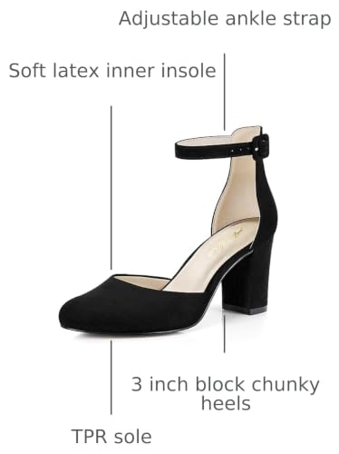 Image of Ankis Closed Toe Heels for Women -Black Nude White Silver Gold Womens Heels Closed Round Toe Chunky Block Pumps Shoes, 3 Inch