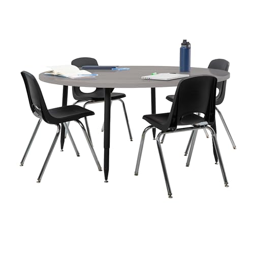 Image of Adapte Commercial Classroom Activity Table - 60 inch Round Woodgrain, ADA Compliant Tapered Legs with Glides & Casters, Adjustable Height 22-34 inch Wheelchair Accessible, School & Office Furniture