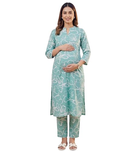 Image of DUMMY SHAPE Feeding Kurtis for Women Cotton Blend | Floral Kurta Pant Dupatta Set with Nursing Zippers to Pre & Post Partum | Maternity Dresses | Mom to Be Gifts for Pregnant Woman