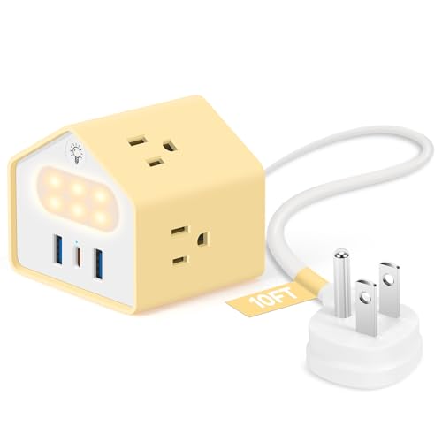 Handy Power Strip with Night Light - Yolk-Yellow Power Strip Surge Protector - 20W USB C Charging Station - 4 Outlets + 3 USB Ports for Desk, Nightstand, Couch, Makeup, Electronic Accessories