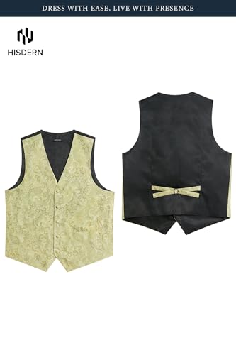 Image of HISDERN Mens Vest Tie Set 3PC Formal Waistcoat Paisley Floral Jacquard Necktie Pocket Square Suit Vests Wedding Party