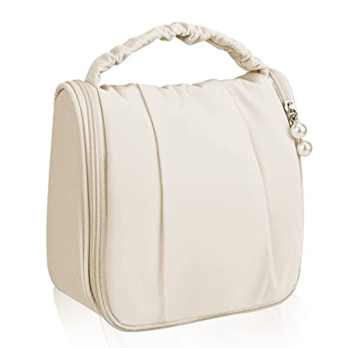 Bolsa de Aseo para Mujeres, Bolsa de Aseo de Viaje Colgante Organizador de cosméticos de Maquillaje a Prueba de Agua (Beige)… Cover