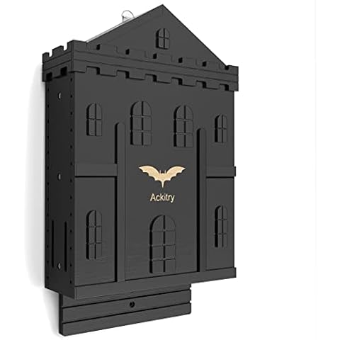 Ackitry Handcrafted Wooden Bat House Castle for Outdoors, Large Double Chamber Bat Shelter Creates Easy to Land and Roost for Bats, Weather Resistant & Ready to Install Cover