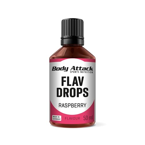 Body Attack Flav Drops – Himbeere, 50 ml - Vegane Geschmackstropfen - zum Versüßen von Porridge, Müsli & Co. - Hochkonzentrierte Aromen, purer Genuss - Aspartamfrei, zucker- & fettfrei, 0 Kalorien