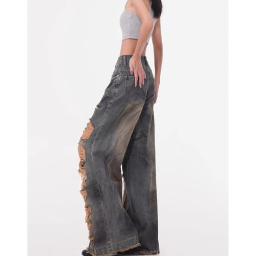 Y2K Women's Baggy Jeans with Cross Leg Embroidery & Ripped Details High Waisted Distressed Wide Leg Pants4