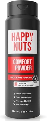 HAPPY NUTS Comfort Powder Deodorant For Men: Anti-Chafing, Sweat and Odor Control for Jock Itch, Aluminum-Free, 6 oz (1 Pack), Original Scent