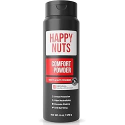 HAPPY NUTS Comfort Powder Deodorant For Men: Anti-Chafing, Sweat and Odor Control for Jock Itch, Aluminum-Free, 6 oz (1 Pack), Original Scent