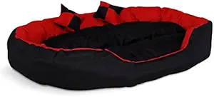 Gorgeous Soft Reversible Round Cats and Dogs Bed red Black with 2 Pillow-Large
