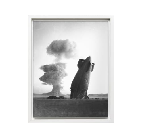 Poster Master Science Photo - Stokes Nuclear Test 1957 - Nevada Test Site Explosion Suspended From Barrage Balloons In Atomic Era Scene - 8x10 White Framed CANVAS Wall Art