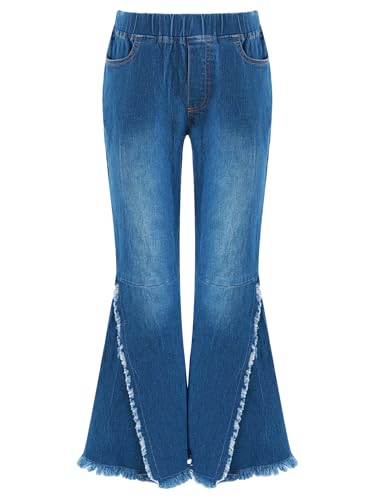 Flared Jeans for Girls Elastic Waistband Crisscross Bell-Bottom Casual Denim Pants