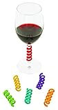 Stem Spring: Set of 6 Multicolored coil shaped Silicone Wine Glass Marker Charms by TrueZoo