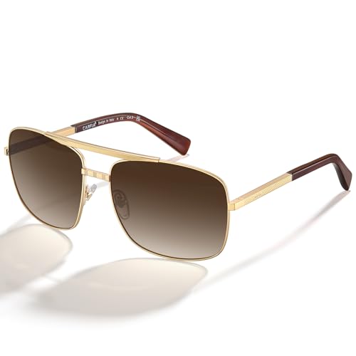 CARFIA Pilot Polarized Sunglasses for Men UV Protection Classic Double Bridge Anti-Glare Driving Shades with Spring Hinges