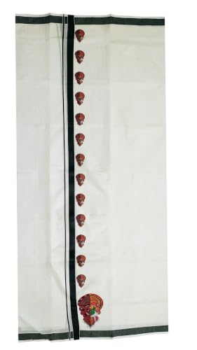 Image of Mens Print along with Border 100% Cotton Cream Dhoti 4.00 Meters Double Mundu /Vesti