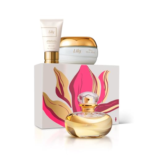 O Boticário Lily Coffret Set Regalos Para Mujer 3 Productos | Lily Crema Hidratante Perfumada 250g, Perfume Eau de Parfum EDP 75ml y Crema de Manos 50g