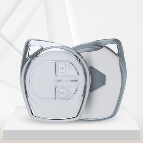 Image of KEYCEPT Silver Line TPU Key Cover Compatible with Suzuki Swift, Dzire, Ertiga, Baleno, Grand Vitara, Celerio, WagonR, Brezza, Scross, Fronx, Jimny, Ignis 2 Button Remote Key Cover (Type 1, White)