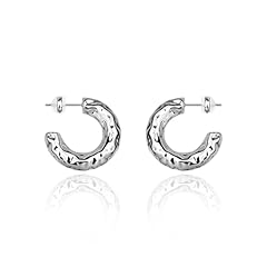 Hammered Hoop Earrings-Silver
