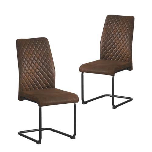 B&D home® Esszimmerstühle Theo 2er-Set – gepolsterte Freischwinger mit Rautensteppung, Wildlederoptik Braun, ergonomische Sitzfläche,...
