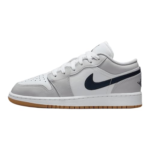 Air Jordan 1 Low Big Kids' Shoes (553560-146, White/Neutral Grey/Gum Medium Brown/Midnight Navy) Size 6.5