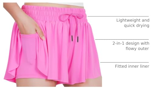 Image of Witwot Butterfly Shorts Girls, 2-in-1 Teen /Kids Girl Flowy Athletic Skort
