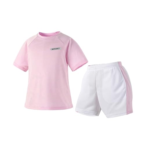 Rosa Sportbekleidung Kinder Mädchen 134 Set 2 Teiler Sportanzug Schnelltrockend Kurze Hose Und T-Shirt Sport Mode Sommer Outfit Freizeit Trainingsanzug Jogging Kleidung Lässige 2 Piece Set