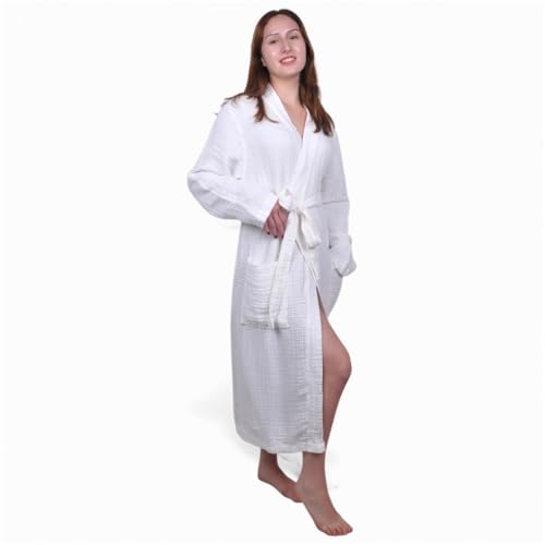 Image of Muslin Bathrobe - Cotton Gauze Robe for Women and Men - Lightweight Breathable Summer Kimono - Boho Spa /Maternity Robe